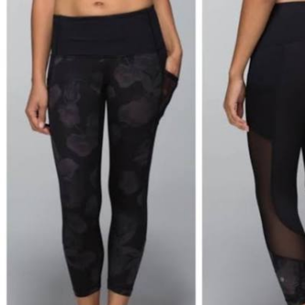 Lululemon Seek The Heat Crop Legging in Inky Floral Soot